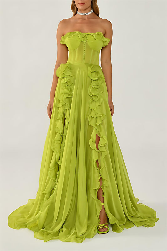 Solid Frill Sweetheart Neck Sleeveless Maxi Dress